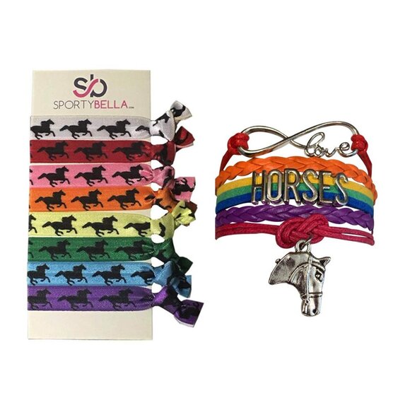 Horse Jewelry Gift Set Equestrian Hair Ties Ponytail Holders No Crease - Picture 1 of 3